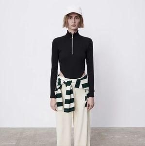 Zara Zippered Mock Neck Bodysuit